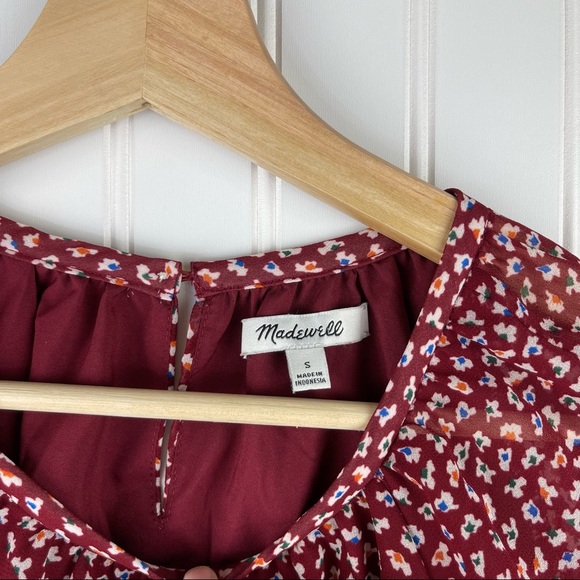 Madewell Memento Ruffle Sleeve Mauve Floral Top Size Small #M1730 - Picture 5 of 9